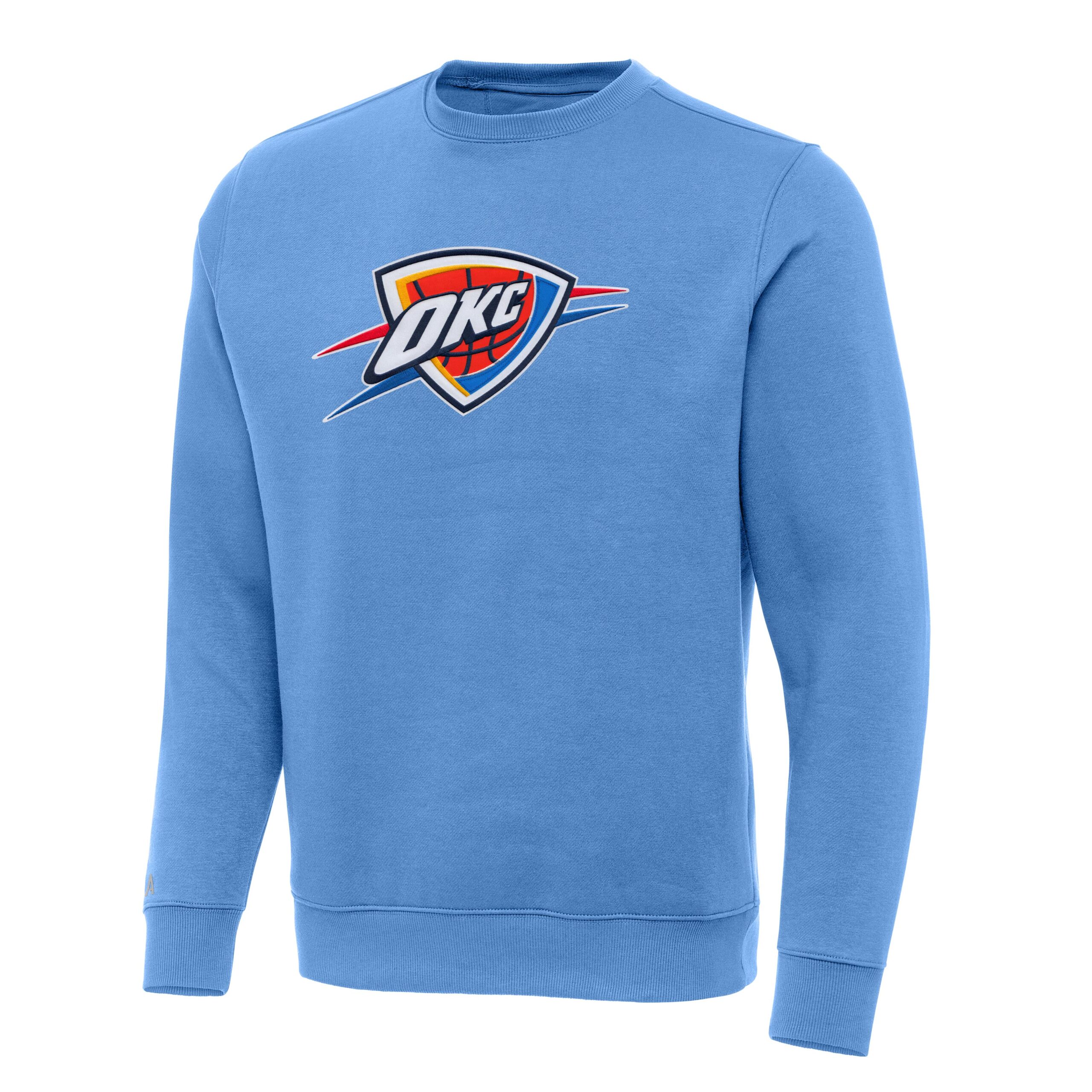 Men's Antigua Powder Blue Oklahoma City Thunder Victory Crewneck Pullover Sweatshirt