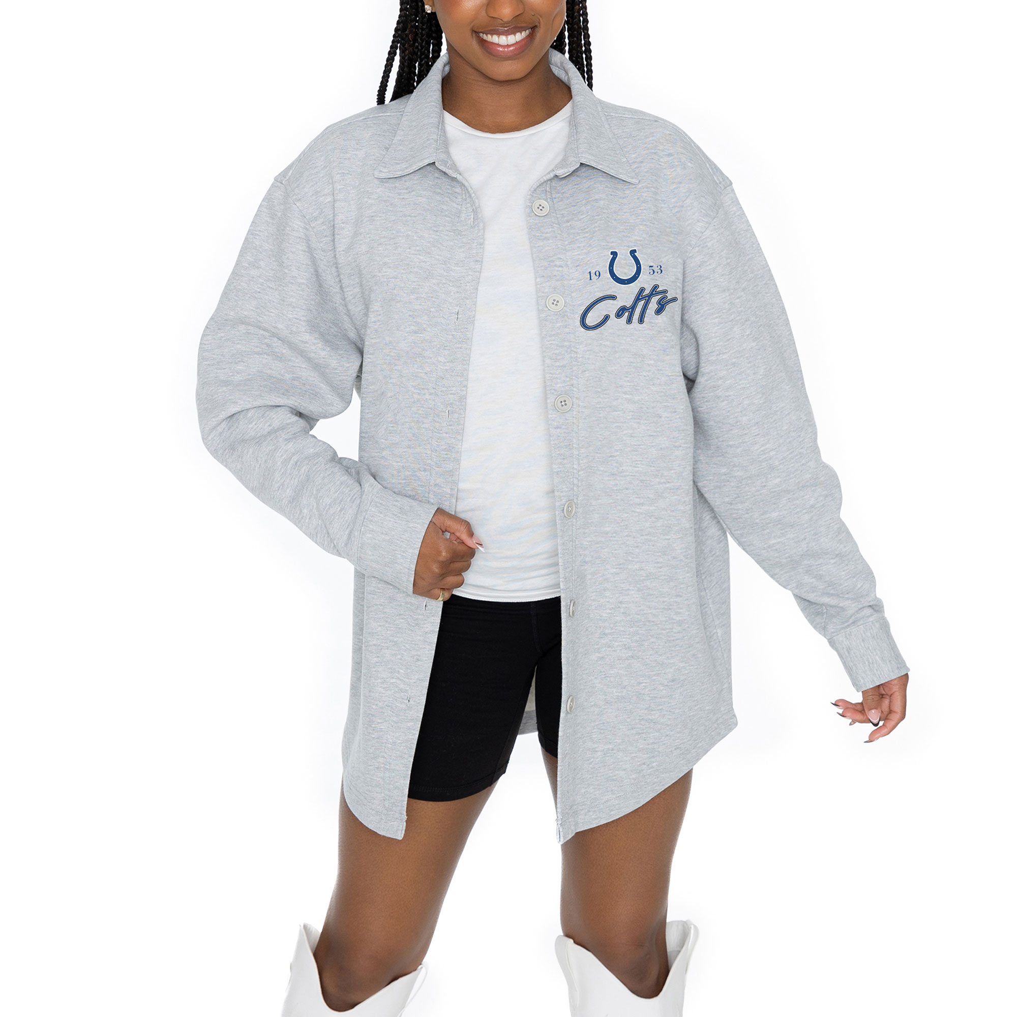 Women's Gameday Couture Ash Indianapolis Colts Full-Button Long Sleeve Overshirt