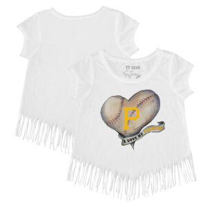 Girls Toddler Tiny Turnip White Pittsburgh Pirates Heart Banner Fringe T-Shirt