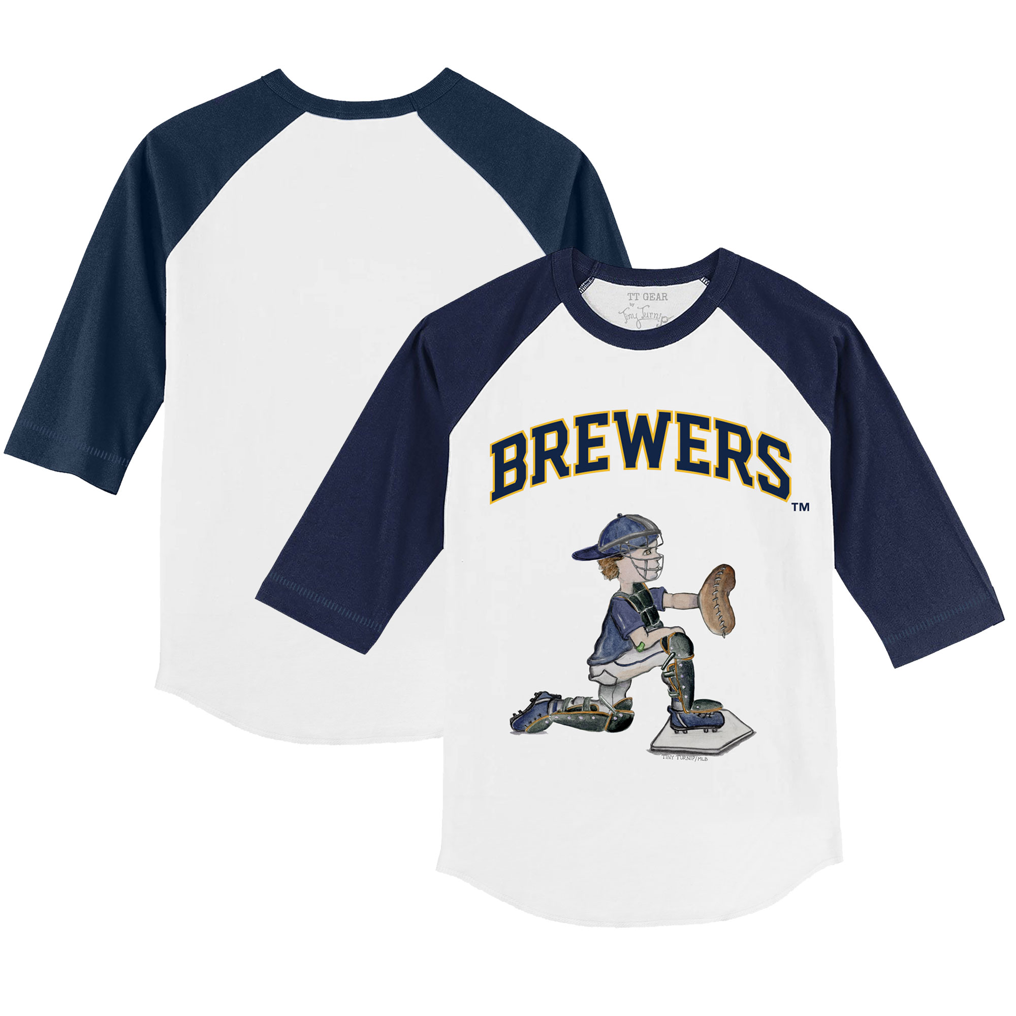 Youth Tiny Turnip White/Navy Milwaukee Brewers Caleb 3/4-Sleeve Raglan T-Shirt