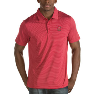 Men's Antigua Red NC State Wolfpack Quest Stripe Jersey Polo