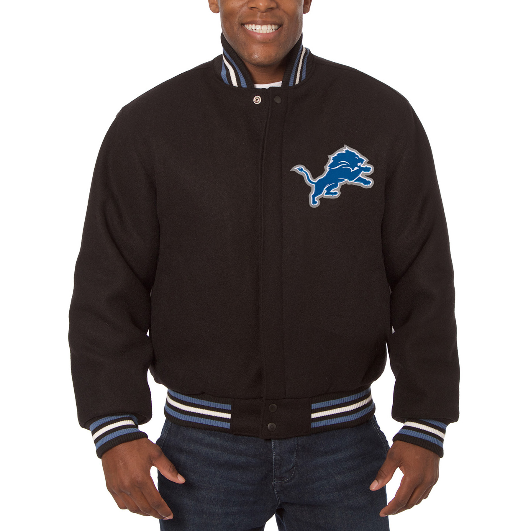 Men's JH Design Black Detroit Lions Embroidered Wool Jacket