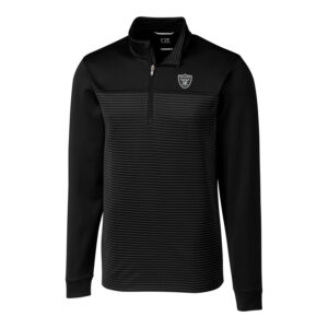 Men's Cutter & Buck Black Las Vegas Raiders Big & Tall Traverse Stripe Half-Zip Pullover Jacket