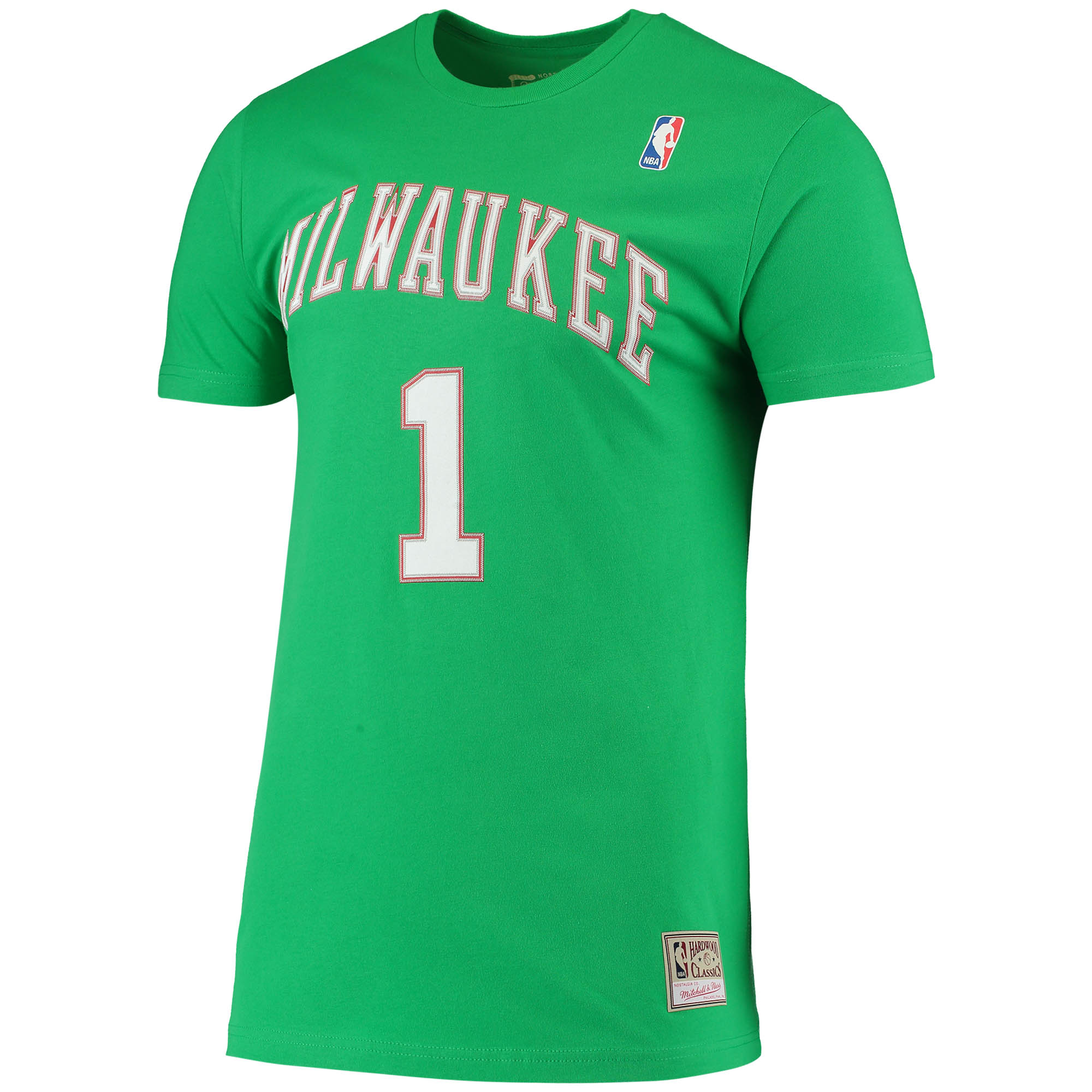 Men's Mitchell & Ness Oscar Robertson Green Milwaukee Bucks Hardwood Classics Stitch Name & Number T-Shirt - Image 6