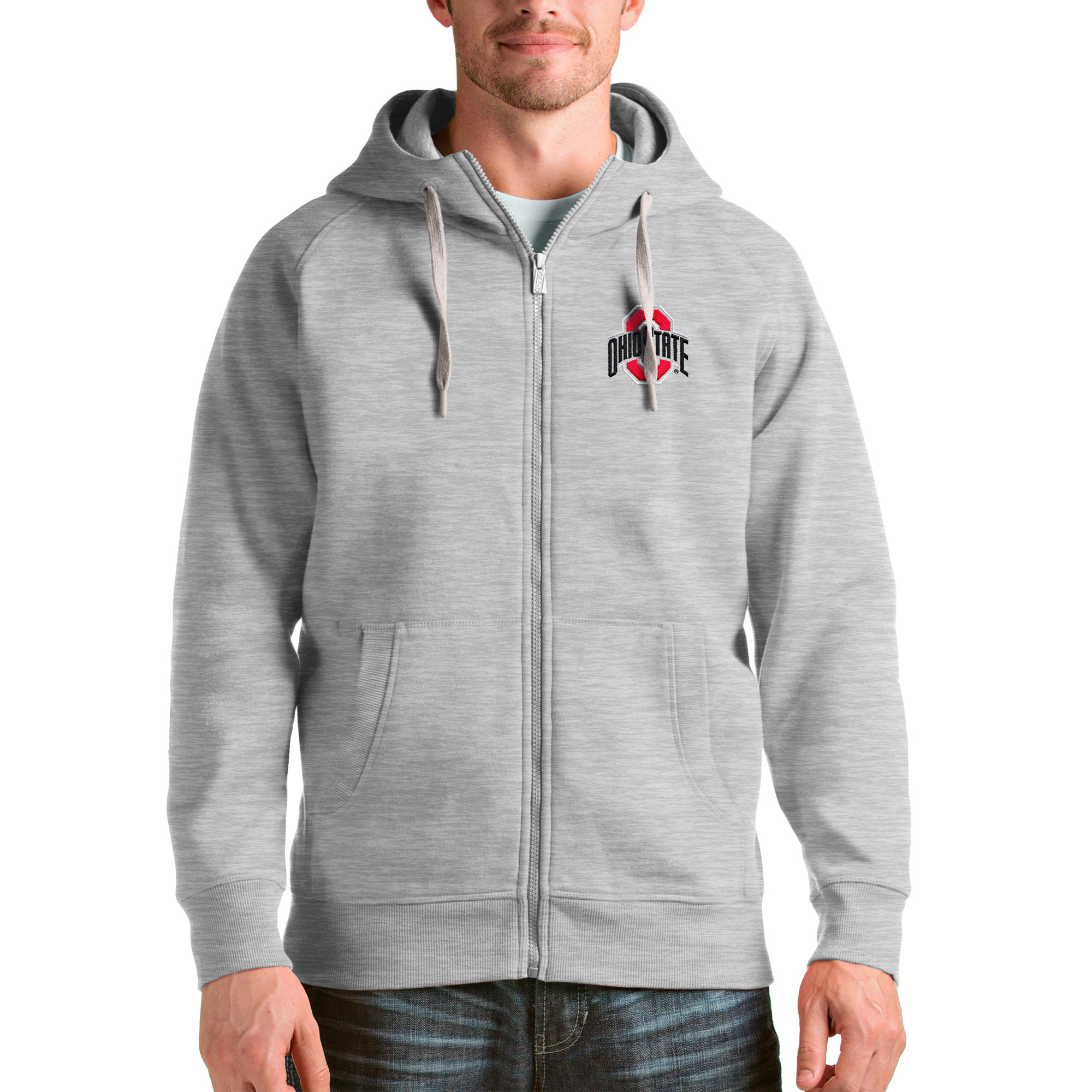 Men's Antigua Heathered Gray Ohio State Buckeyes Victory Full-Zip Jacket
