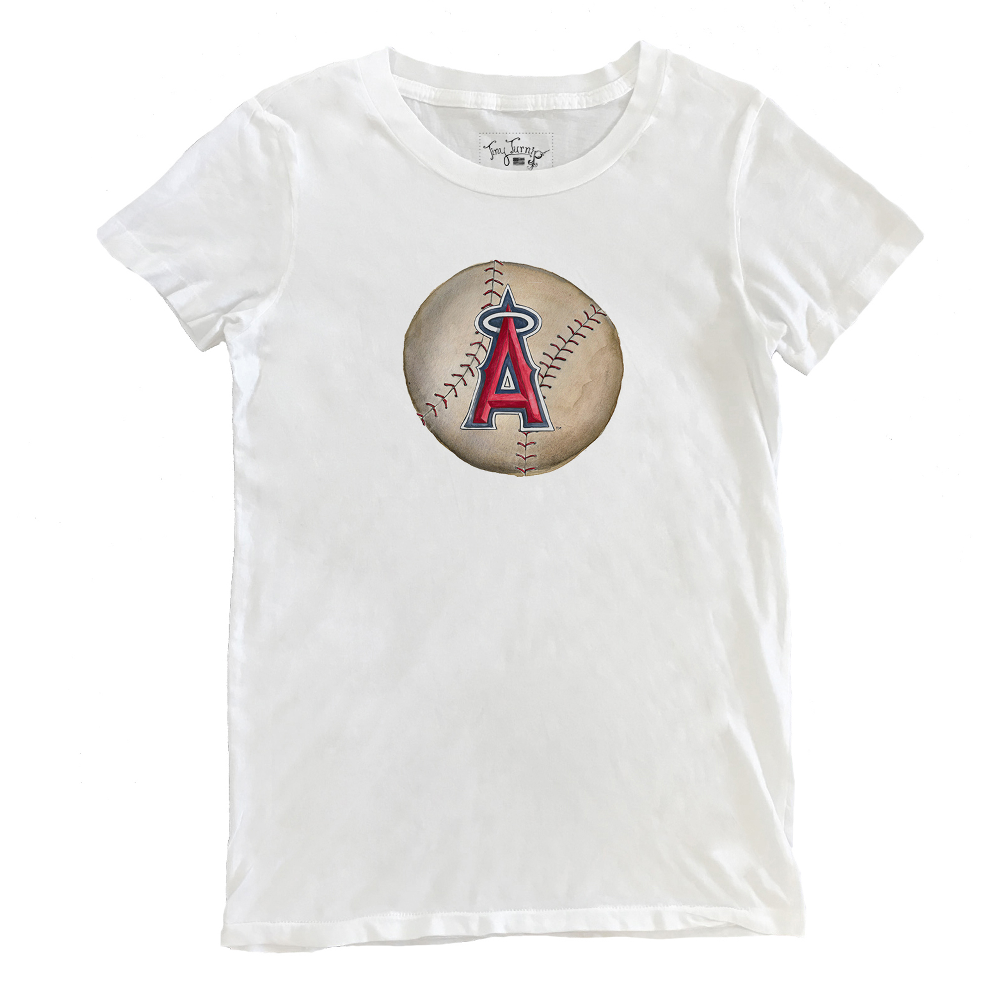 Women's Tiny Turnip White Los Angeles Angels Stitched Baseball T-Shirt