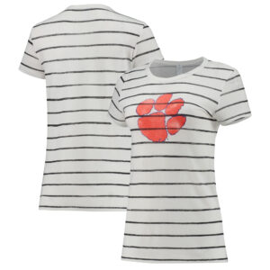 Women's Alternative Apparel White Clemson Tigers Ideal Stripe Tri-Blend T-Shirt