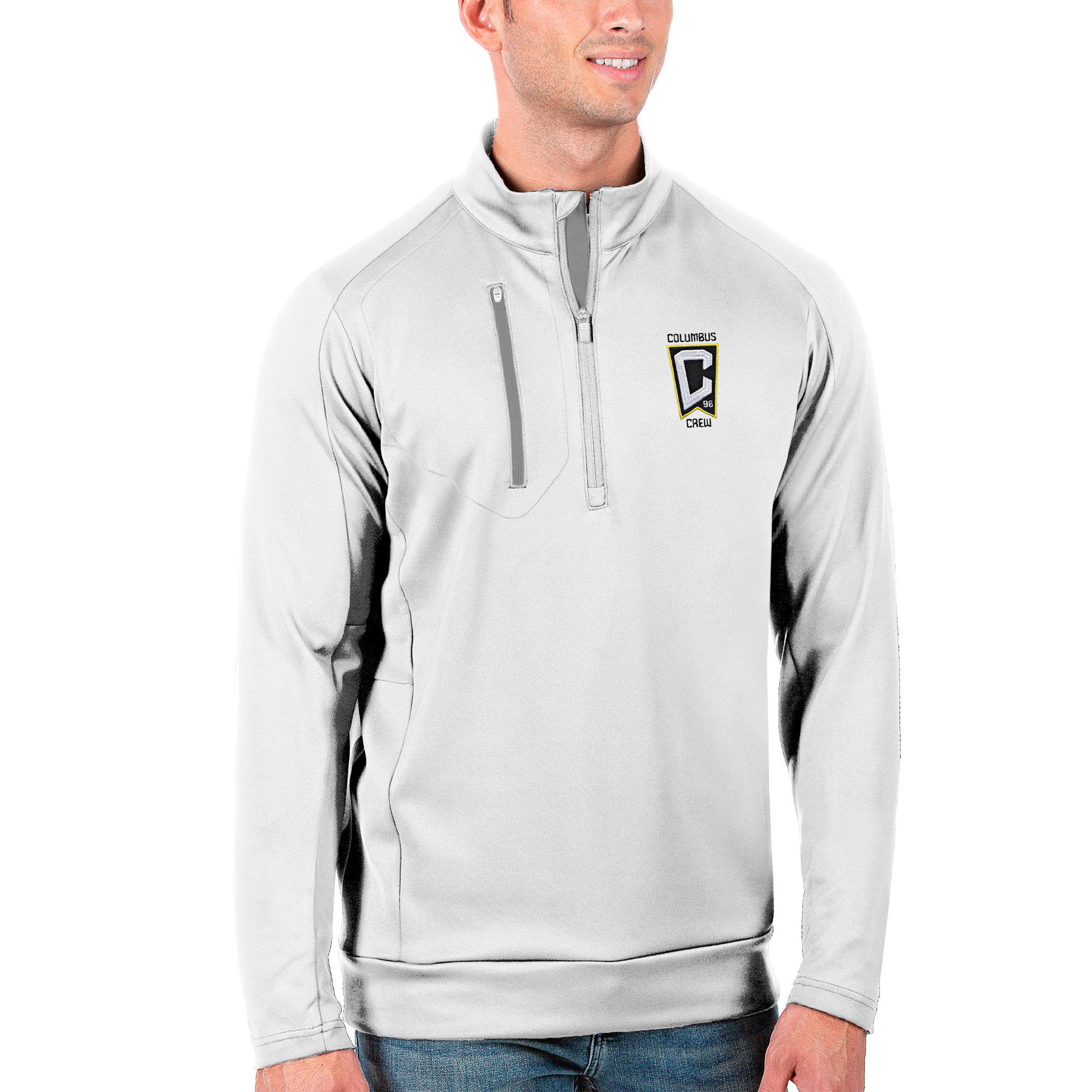 Men's Antigua White/Silver Columbus Crew Generation Quarter-Zip Jacket