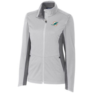 Women's Cutter & Buck Gray Miami Dolphins Navigate Softshell Full-Zip Jacket