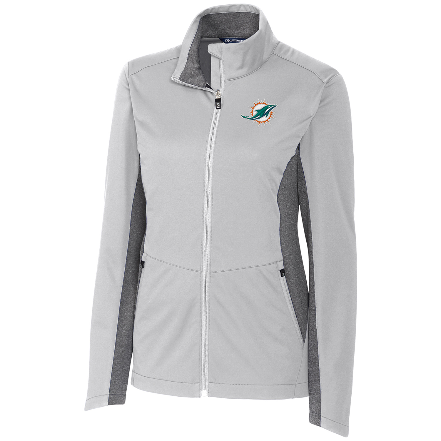 Women's Cutter & Buck Gray Miami Dolphins Navigate Softshell Full-Zip Jacket