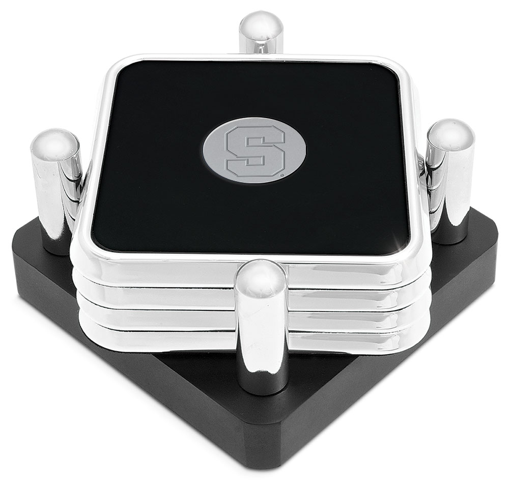 Silver Syracuse Orange 4-Piece Square Coaster Set in Presentation Stand