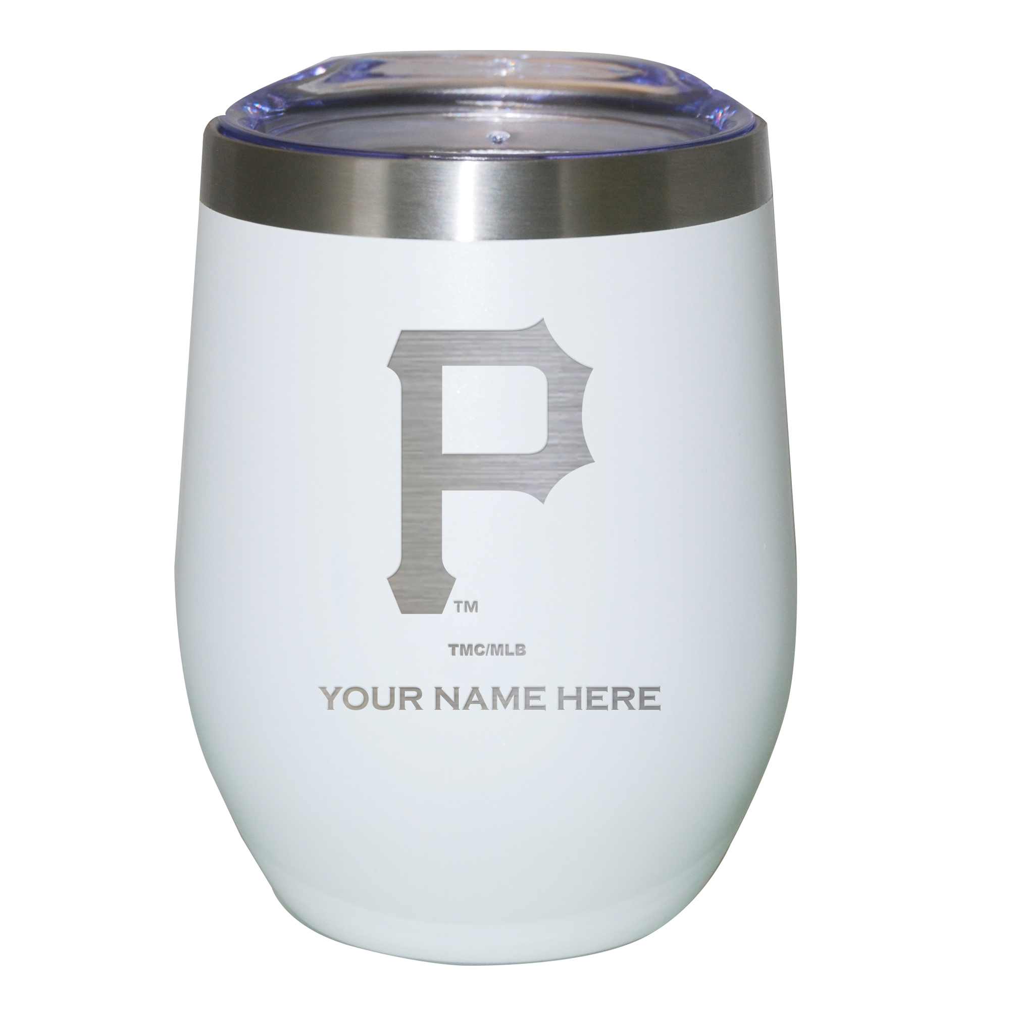 White Pittsburgh Pirates 12oz. Personalized Etched Stemless Tumbler