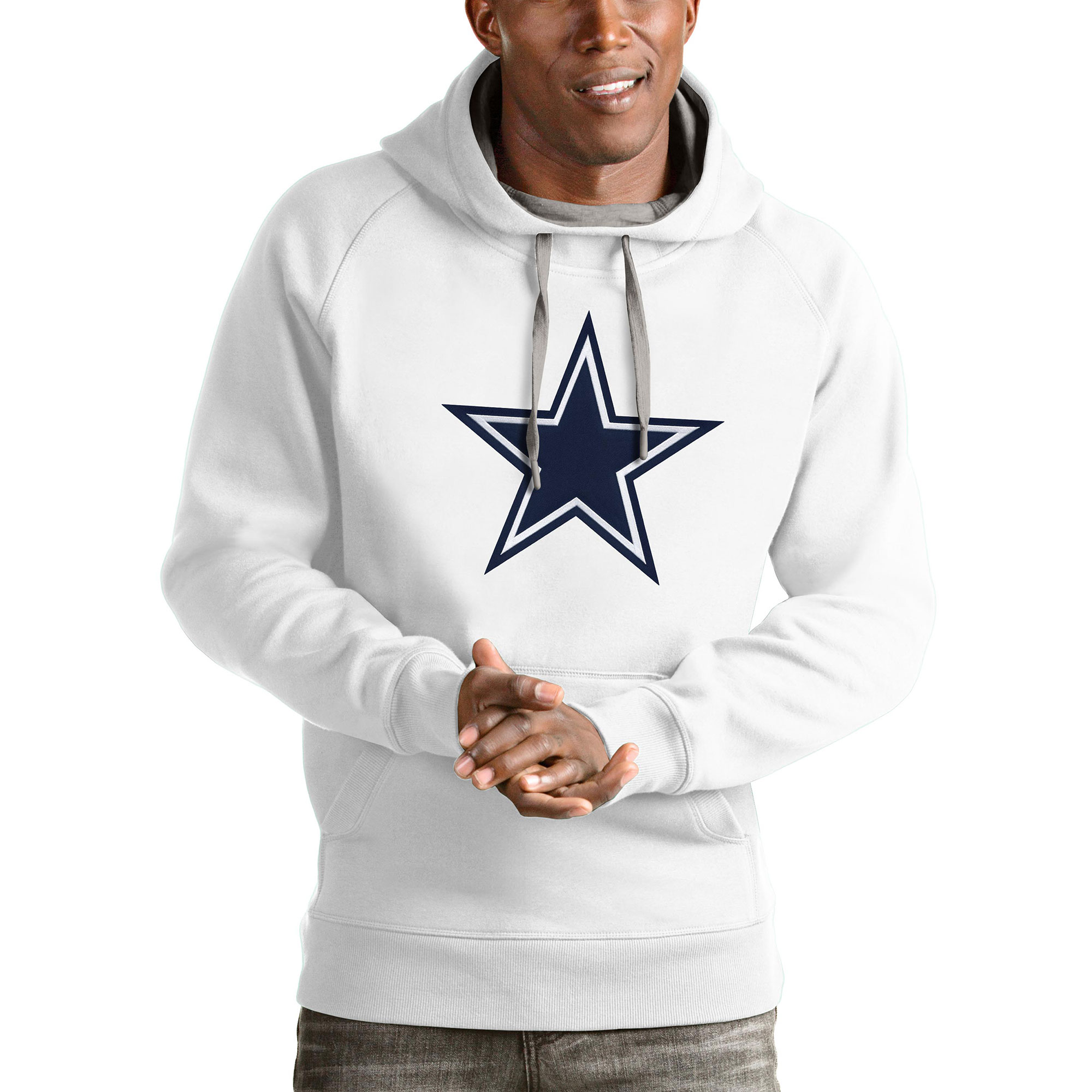 Men's Antigua White Dallas Cowboys Victory Pullover Hoodie