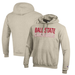 Men's Champion Oatmeal Ball State Cardinals Eco Powerblend Pullover Hoodie