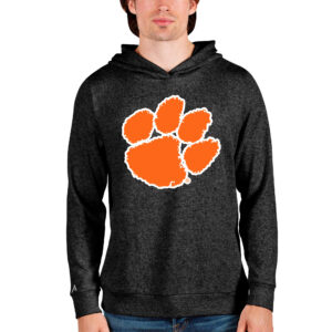 Men's Antigua Heathered Black Clemson Tigers Team Logo Absolute Pullover Hoodie