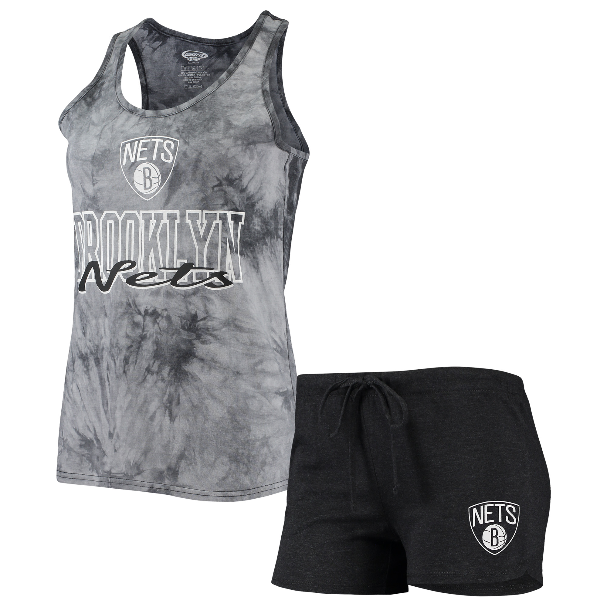 Women's Concepts Sport Charcoal Brooklyn Nets Billboard Racerback Tank Top & Shorts Sleep Set - Image 2