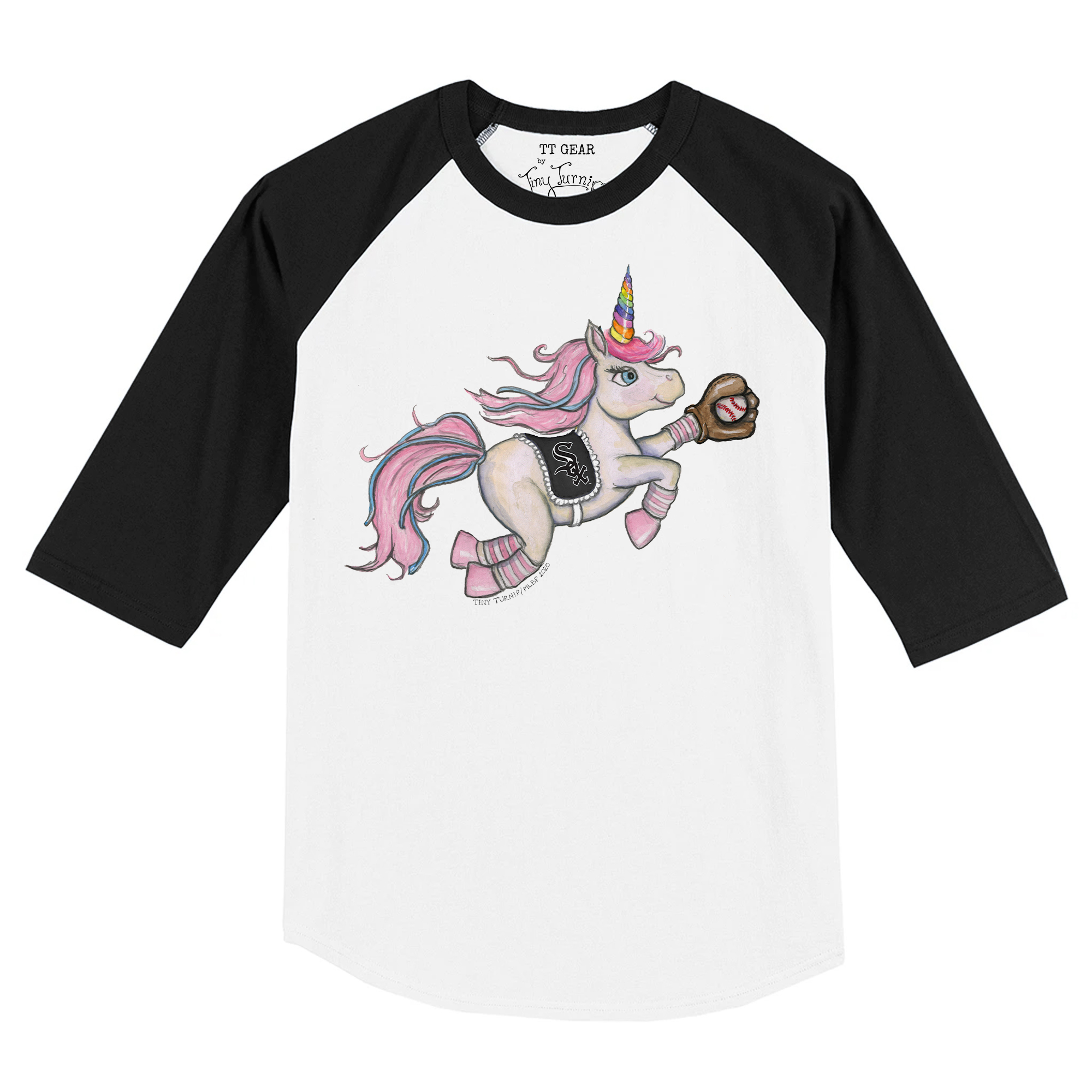Infant Tiny Turnip White/Black Chicago White Sox Unicorn Raglan 3/4 Sleeve T-Shirt