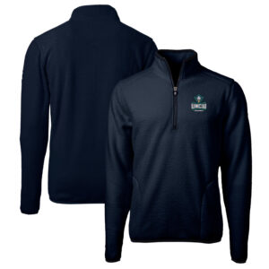 Men's Cutter & Buck Navy UNC Wilmington Seahawks Big & Tall Cascade Eco Sherpa Fleece Quarter-Zip Jacket