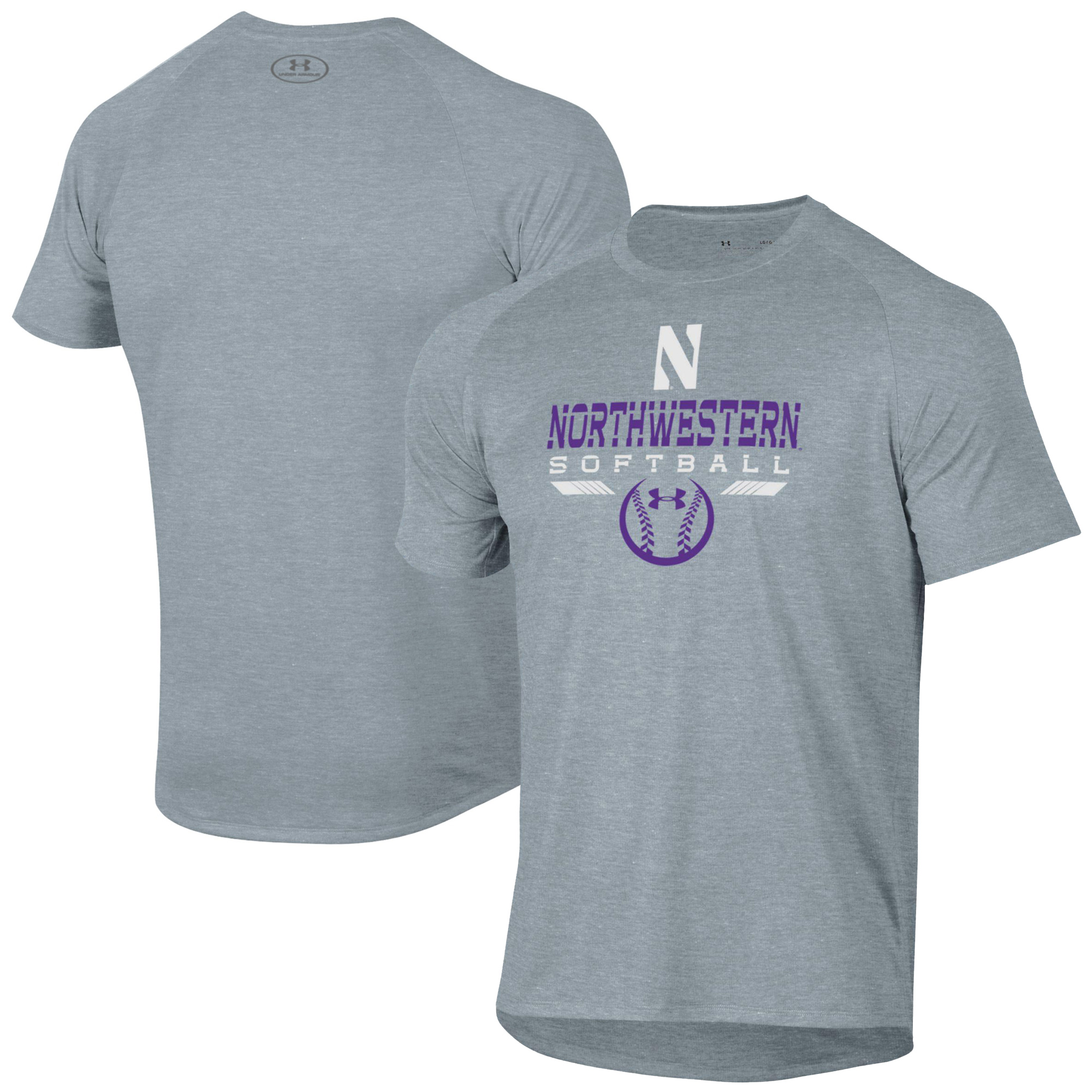 Men's Under Armour Gray Northwestern Wildcats Softball Icon Raglan Performance T-Shirt - Image 2