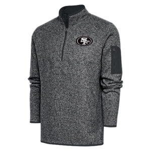 Men's Antigua Heather Charcoal San Francisco 49ers Metallic Logo Fortune Quarter-Zip Jacket