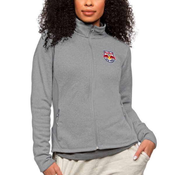 Women's Antigua Oatmeal New York Red Bulls Team Logo Course Full-Zip Jacket