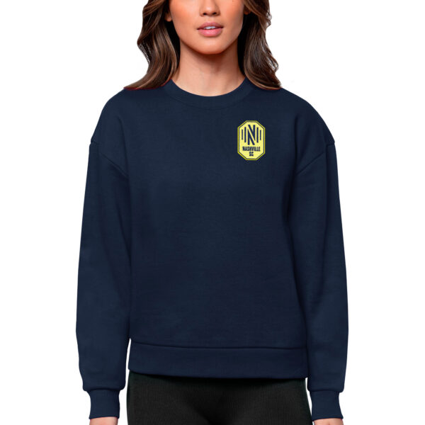 Women's Antigua Navy Nashville SC Team Logo Victory Pullover Sweatshirt