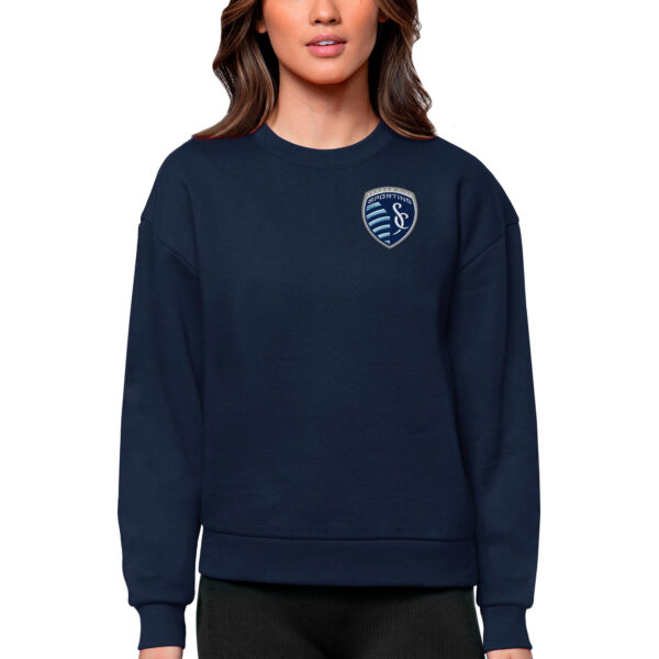 Women's Antigua Navy Sporting Kansas City Team Logo Victory Pullover Sweatshirt
