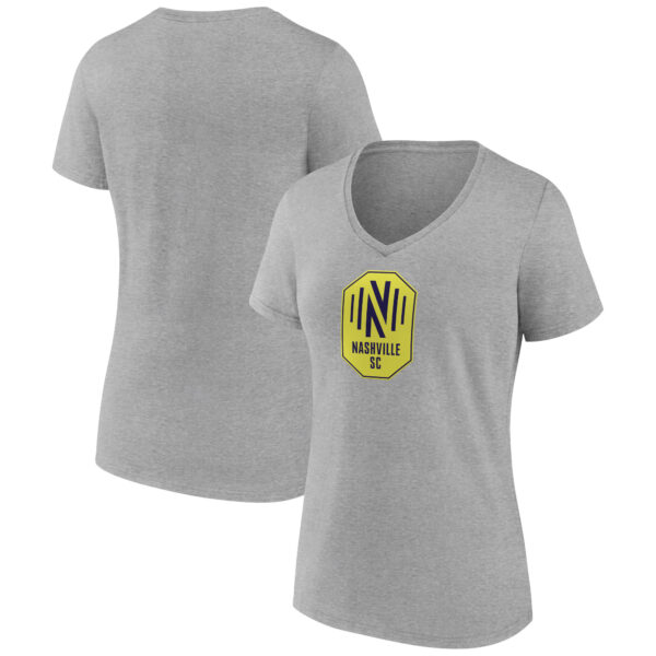 Women's Gray Nashville SC Official Logo V-Neck T-Shirt