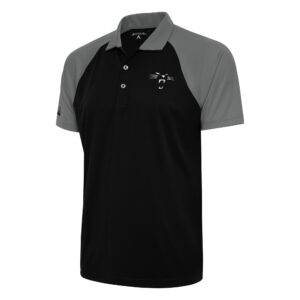 Men's Antigua Black/Steel Carolina Panthers Team Logo Throwback Nova Polo