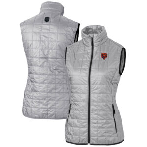Women's Cutter & Buck Gray Chicago Bears Throwback Logo Rainier PrimaLoft Eco Full-Zip Puffer Vest