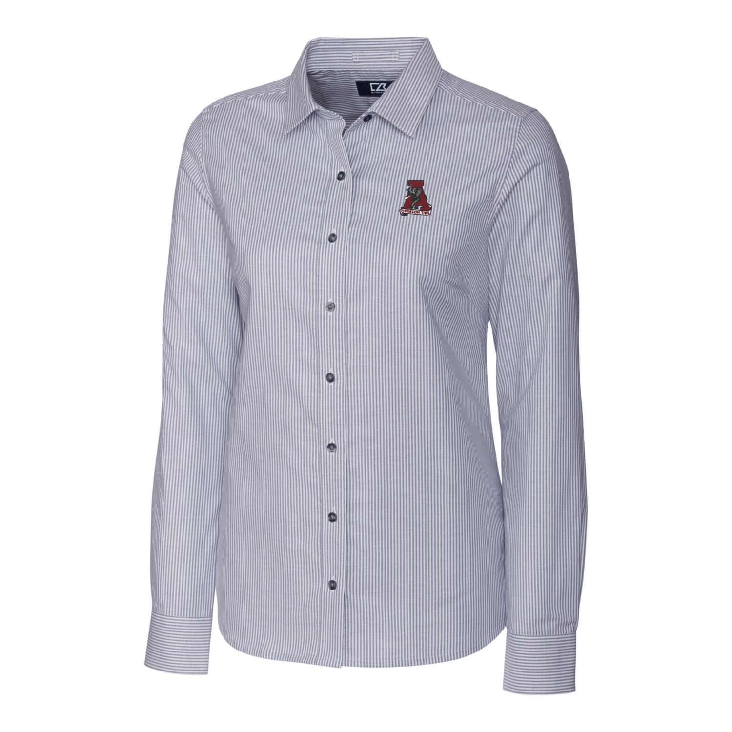 Women's Cutter & Buck Charcoal Alabama Crimson Tide Oxford Stripe Stretch Long Sleeve Button-Up Shirt - Image 3