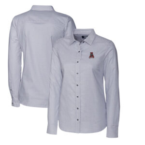 Women's Cutter & Buck Charcoal Alabama Crimson Tide Oxford Stripe Stretch Long Sleeve Button-Up Shirt