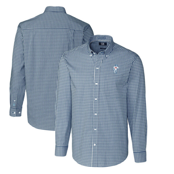 Men's Cutter & Buck Navy Houston Texans Throwback Logo Easy Care Stretch Gingham Big & Tall Long Sleeve Button-Down Shirt