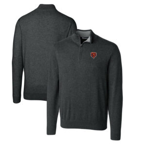 Men's Cutter & Buck Heather Charcoal Chicago Bears Throwback Logo Lakemont Tri-Blend Big & Tall Quarter-Zip Pullover Sweater