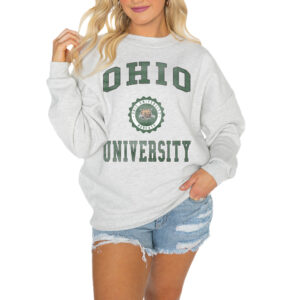 Women's Gameday Couture Steel Ohio Bobcats Good Vibes Premium Fleece Drop Shoulder Pullover Sweatshirt