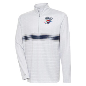 Men's Antigua Heather Gray/Navy Oklahoma City Thunder Bullseye Quarter-Zip Pullover Top