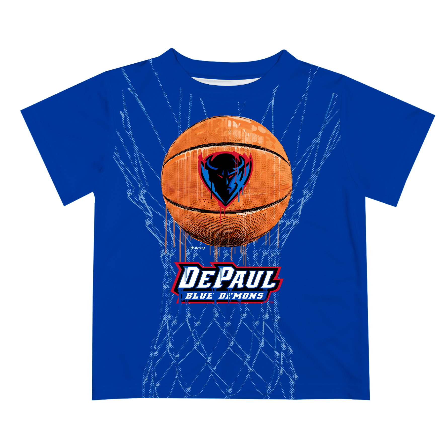 Youth Blue DePaul Blue Demons Team Logo Dripping Basketball T-Shirt - Image 3