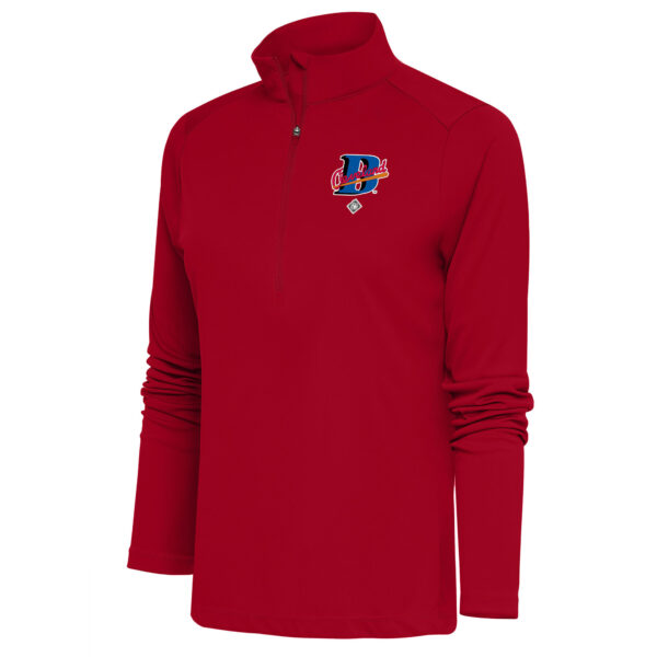 Women's Antigua Red Cleveland Buckeyes Tribute Half-Zip Pullover Top