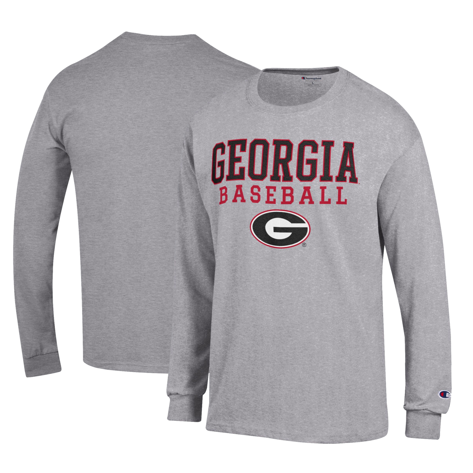Men's Champion Gray Georgia Bulldogs Stack Logo Baseball Long Sleeve T-Shirt - Image 2