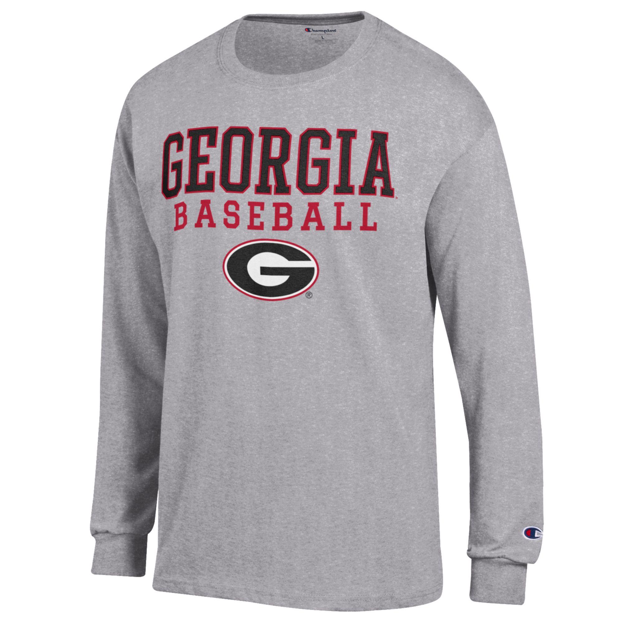 Men's Champion Gray Georgia Bulldogs Stack Logo Baseball Long Sleeve T-Shirt - Image 3