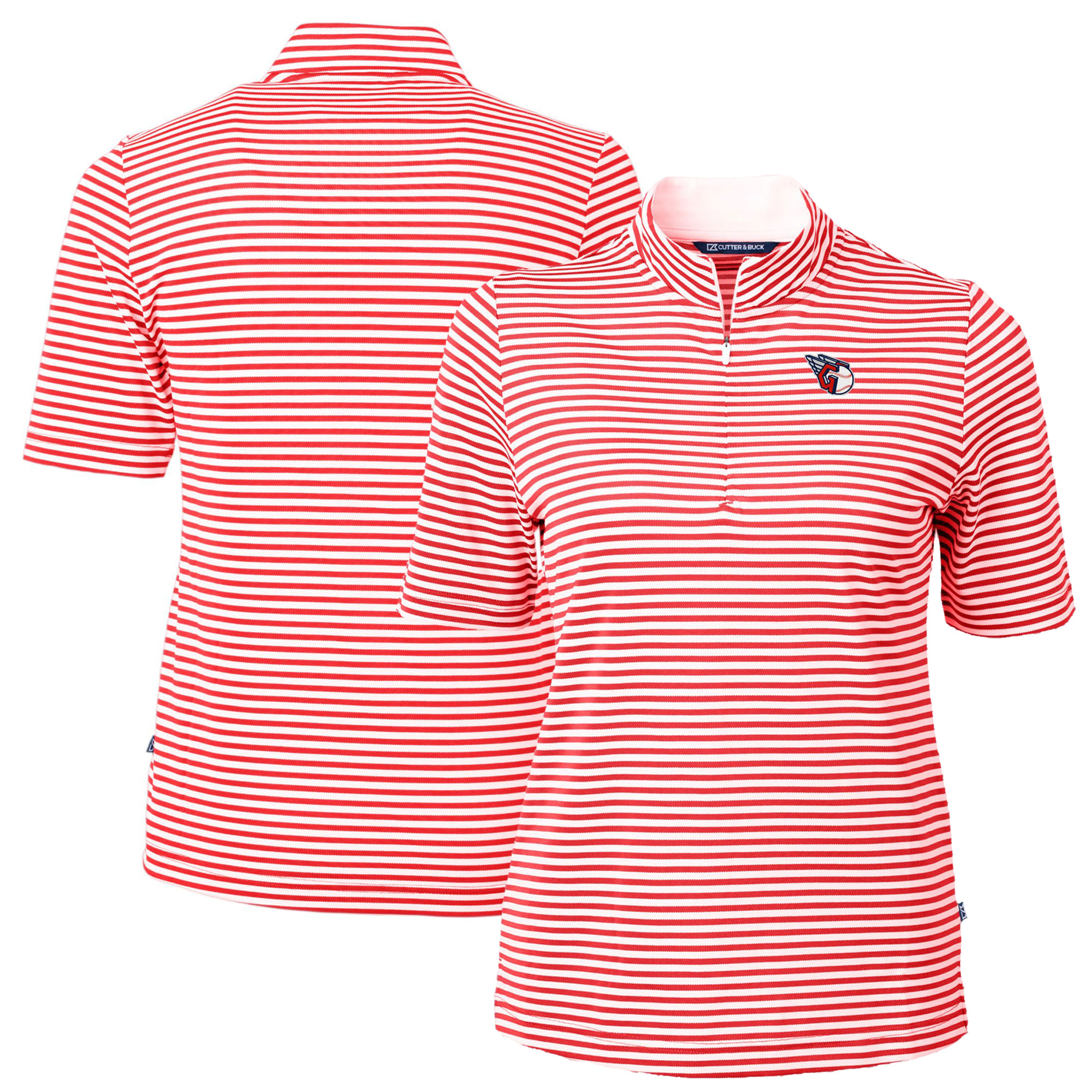 Women's Cutter & Buck Red Cleveland Guardians Virtue Eco Pique Stripe Top