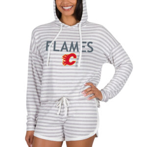 Women's Concepts Sport  Cream Calgary Flames Visibility Long Sleeve Hoodie T-Shirt & Shorts Set