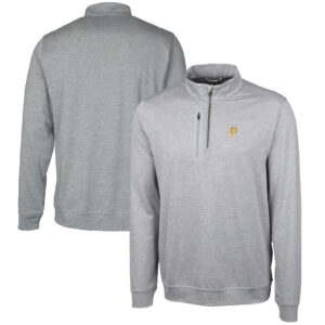 Men's Cutter & Buck  Gray Pittsburgh Pirates Stealth Heathered Quarter-Zip Pullover Top