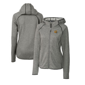 Women's Cutter & Buck  Heather Gray Green Bay Packers Helmet Logo Mainsail Sweater-Knit Full-Zip Hoodie