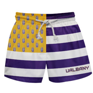 Toddler Vive La Fete  Purple/Yellow UAlbany Great Danes Flag Swim Trunks