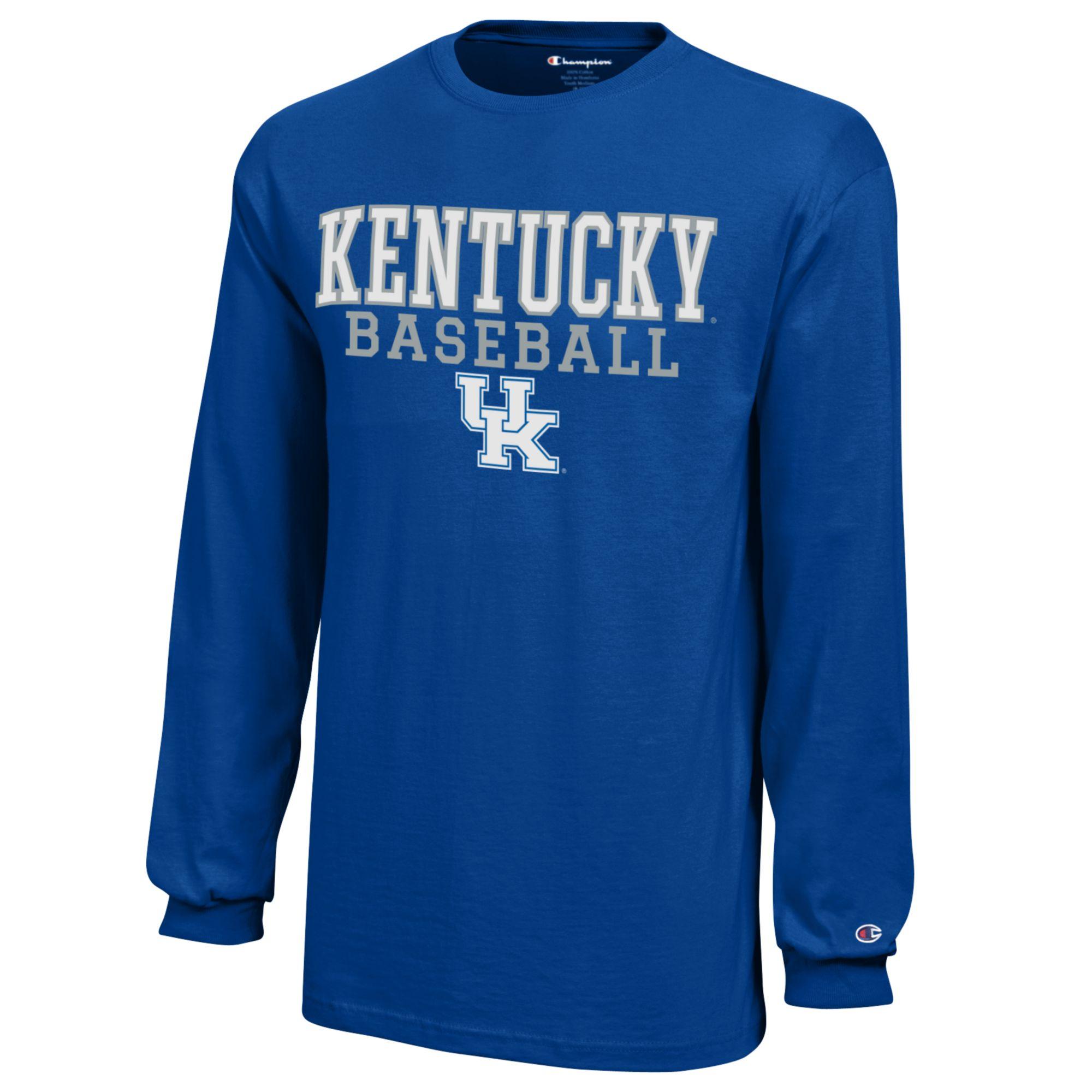 Youth Champion Royal Kentucky Wildcats Stacked Logo Long Sleeve Baseball T-Shirt - Image 3