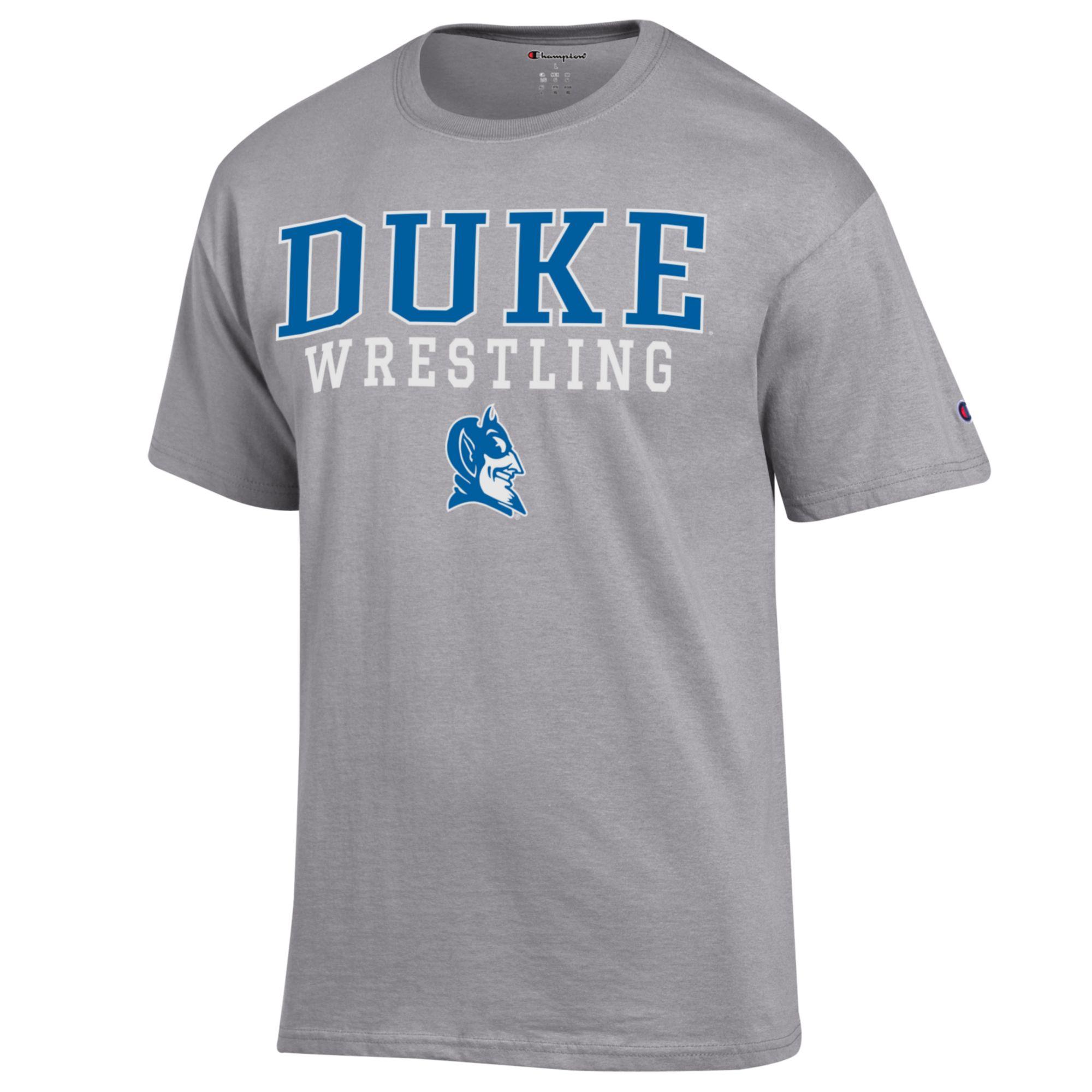 Men's Champion Gray Duke Blue Devils Stacked Logo Wrestling T-Shirt - Image 3