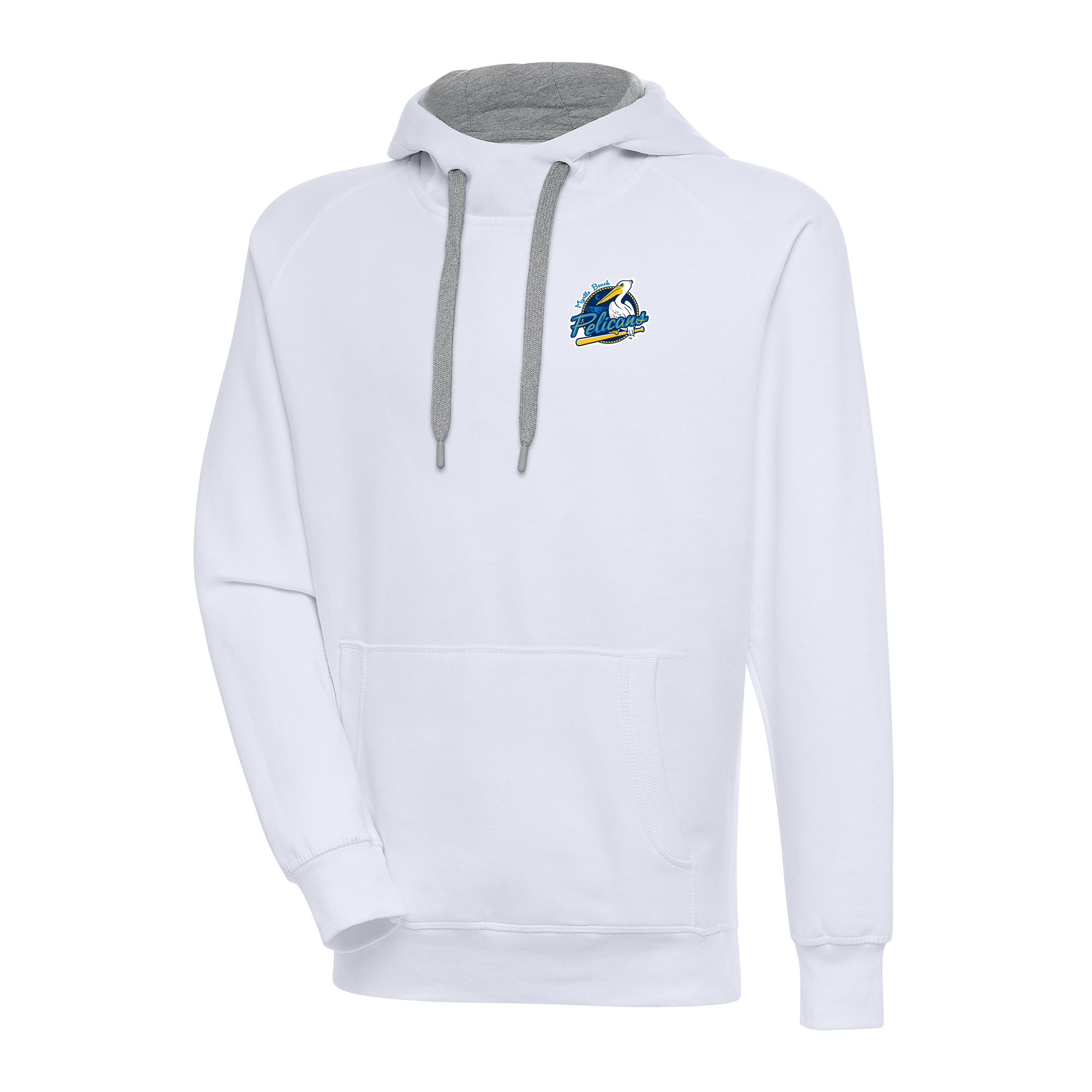 Men's Antigua White Myrtle Beach Pelicans Victory Pullover Hoodie