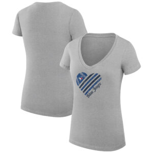 Women's G-III 4Her by Carl Banks  Heather Gray Toronto Blue Jays Heart V-Neck Fitted T-Shirt