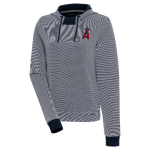 Women's Antigua  Navy/White Los Angeles Angels Axe Bunker Tri-Blend Pullover Hoodie